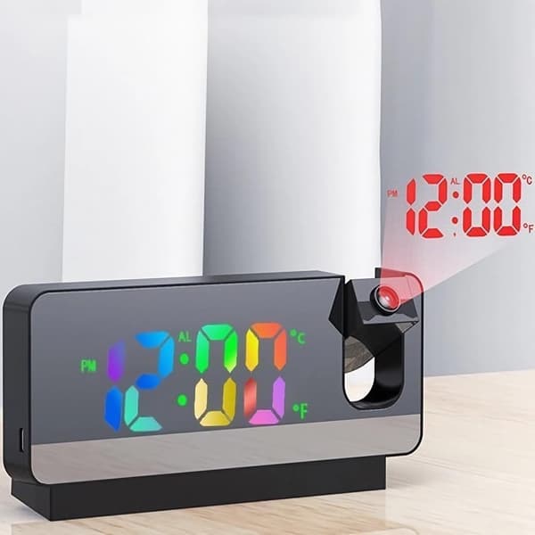 Vækkeur LED Projektion Vækkeur Temperatur Dato Display Sort