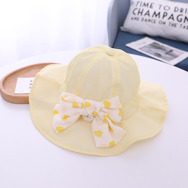 Stor rosett Baby Bucket Hat Print Randig Solhatt för flickor för pojke yellow