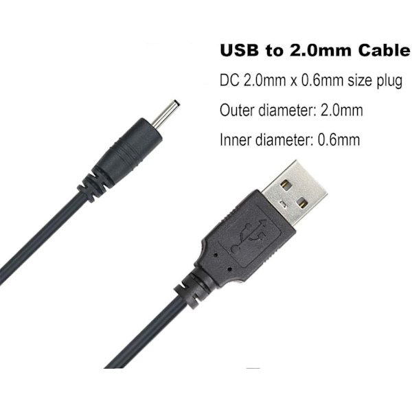 Usb til DC 2,0 mm-kabel, ørepropper Usb DC-laderadapter One Pack