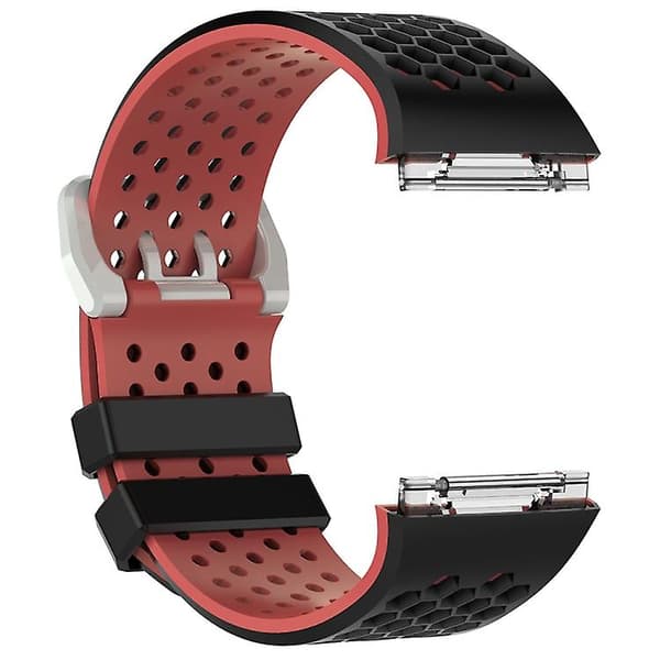 For Fitbit Ionic Tofarget silikonklokkerem med spenne Black - Red