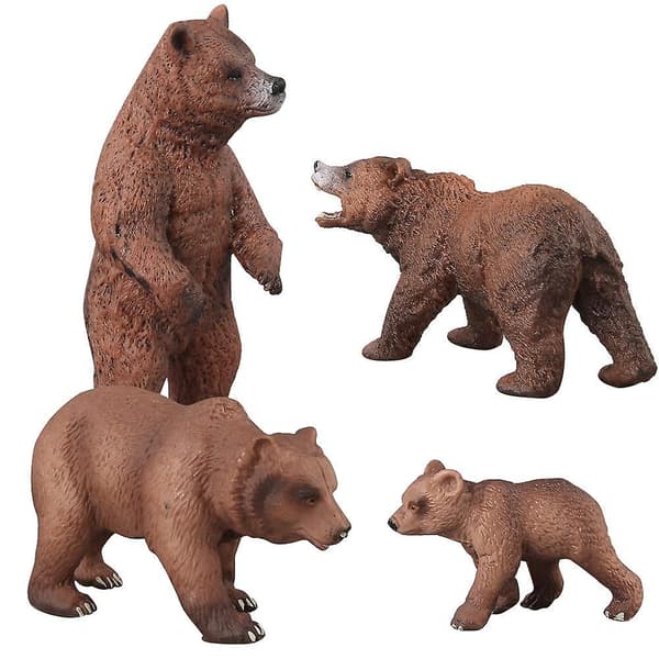 Animal Grizzlys Model Solid Brun Bjørn Stående Stilling Hun Bjørn Cub Gave Legetøj E-4pcs