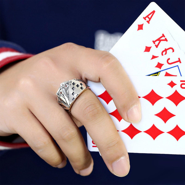 Pokerspil Casino Ring Spillekort Statement Band Ring Vintage Justerbar Vintage Sølvsmykker Til Kvinder Mænd