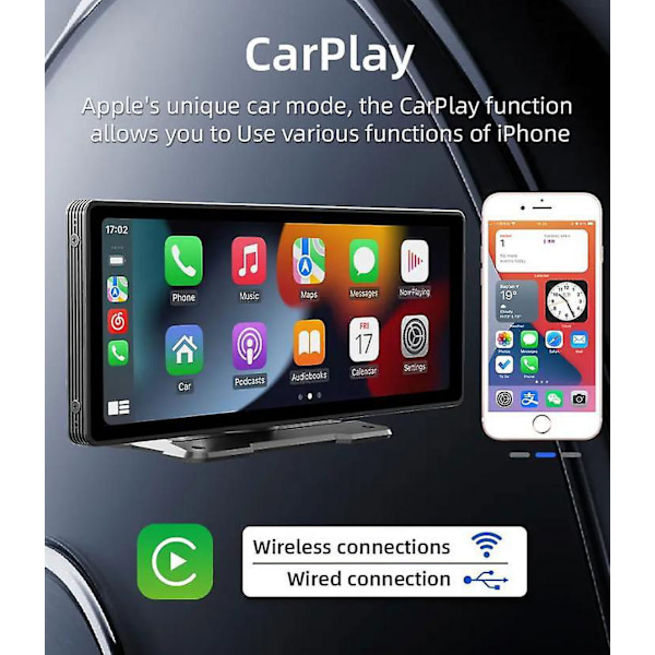 Bærbar bil MP5-spiller 10,26 tommer HD stor skjerm Bluetooth FM/AM/RDS radio kablet Android Auto