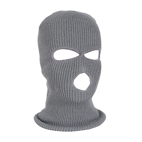 Hele ansigts skimaske vinterhue balaclava hætte hue varm taktisk hat 3 hul Gray