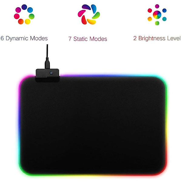 1 stk. Rgb Gaming Musemåtte, 8 Lystilstande, Skridsikker Gummibase