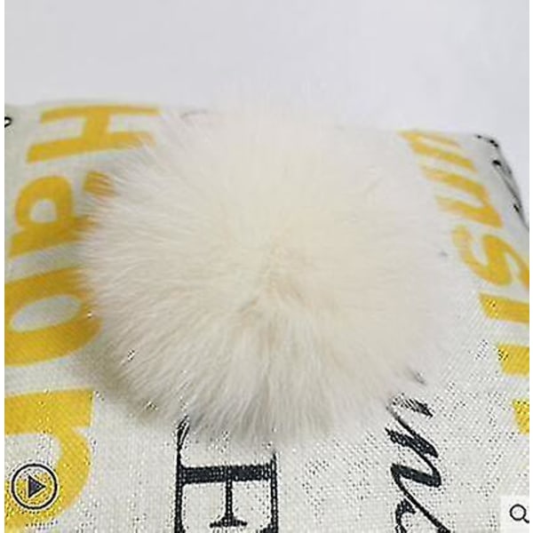 Hatte Håndlavede Rigtig Stor Hår Bold pels Pompom Med Spænde Fox fur beige