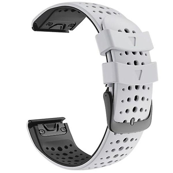 For Garmin Fenix ​​6 To-farget silikon runde hull hurtigutløser klokkebånd White Black