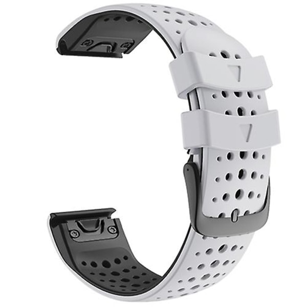 Til Garmin Fenix ​​6 To-farve Silikone Rundt Hul Quick Release Urbånd White Black