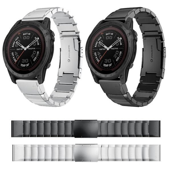 For Garmin Tactix 7 26mm Tortoise Shell rustfritt stål klokkebånd Sliver