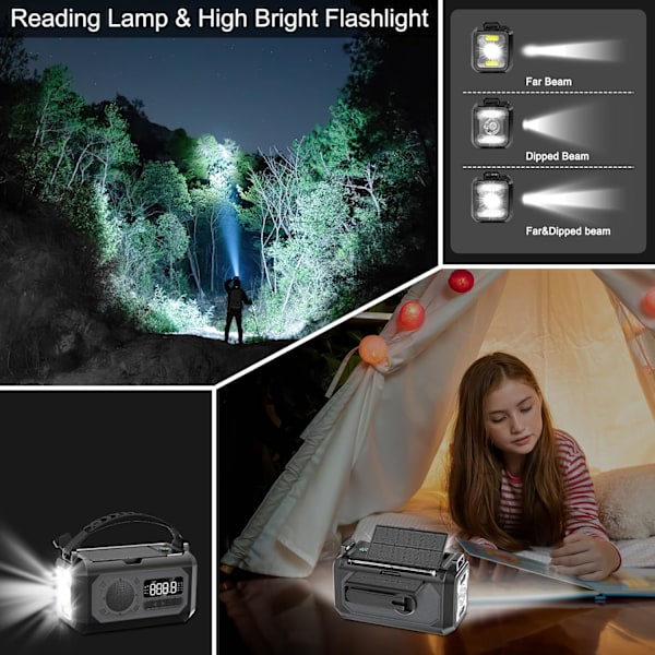 Nödhandvevväderradio med ficklampa SOS-larm kompass läslampa för utomhusbruk