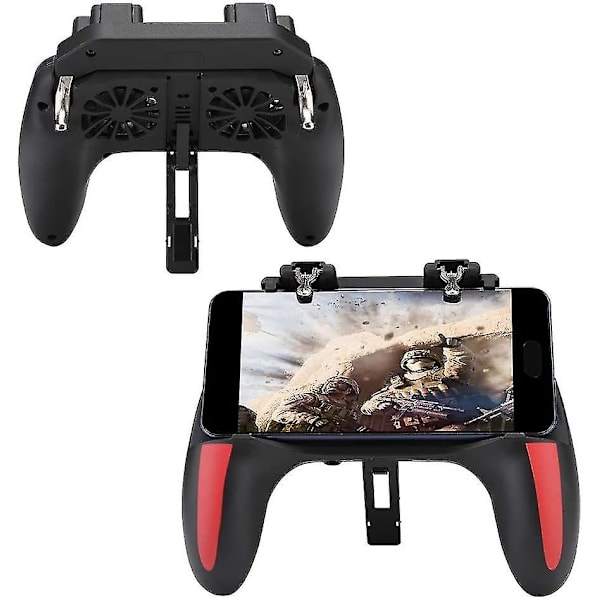 Mobil spilcontroller, Pubg bærbar mobilcontroller med strømforsyning og blæser, 4,7-6,5 tommer mobil controller til Android og Ios (sort)