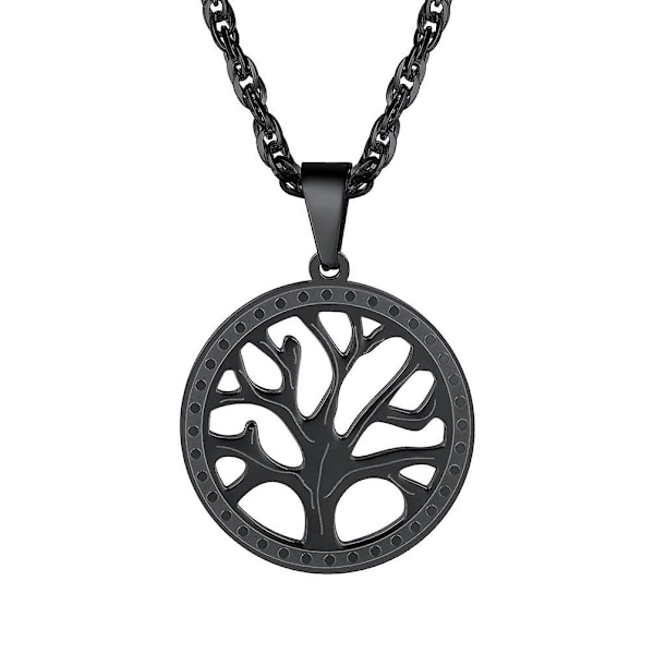 Unisex Tree of Life halskæde med kæde (kan ændres størrelse), 316l rustfrit stål/forgyldt/sort farve (med gaveæske, pose)