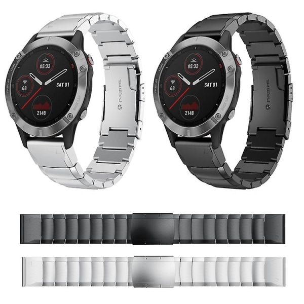 For Garmin Fenix ​​5x Plus 26mm Tortoise Shell rustfritt stål klokkebånd Black