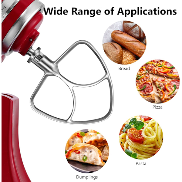 Platt visp i rostfritt stål för KitchenAid-mixer - Passar 4,5-5 QT skålar
