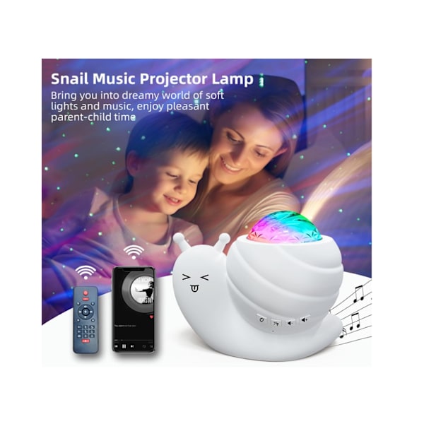 Stjerneprojektor Natlys Aurora Galaxy Projektorlys 4 i 1 Sneglenatlys til Soveværelse med Bluetooth Højttaler
