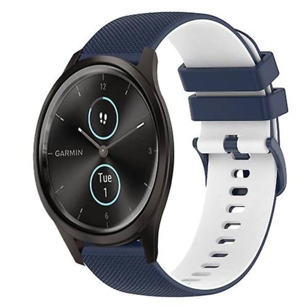 Til Garmin Garminmove Style 20 mm ternet tofarvet silikoneurrem Dark Blue-White