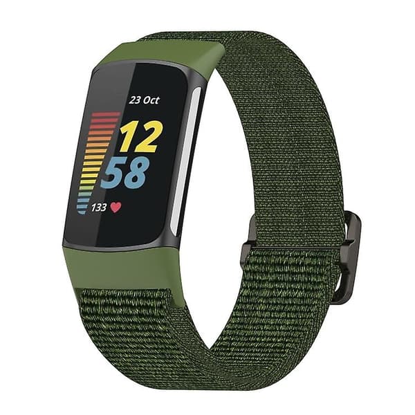 For Fitbit Charge 5 Elastisk Nylon Braid Watch Band Army Green