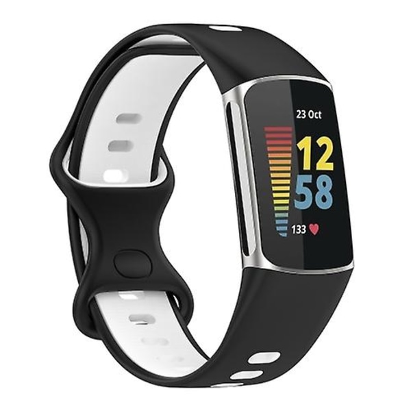 For Fitbit Charge 5 tofarget silikonklokkerem Black White