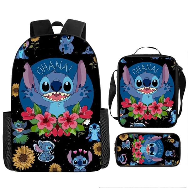 Stitch studentryggsäck 3-delars set med lunchväska och pennfodral M002