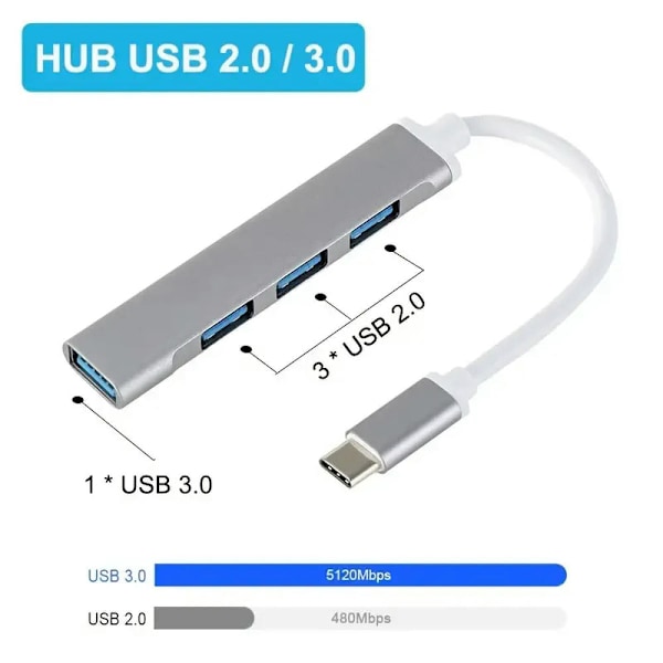USB C HUB USB 3.0 HUB Type C 4 Portin monitoimijakaja-adapteri OTG Macbook HUB Pro 13 15 Air Mi Pro HUAWEI-tietokoneen lisävarusteisiin Type-C Sliver