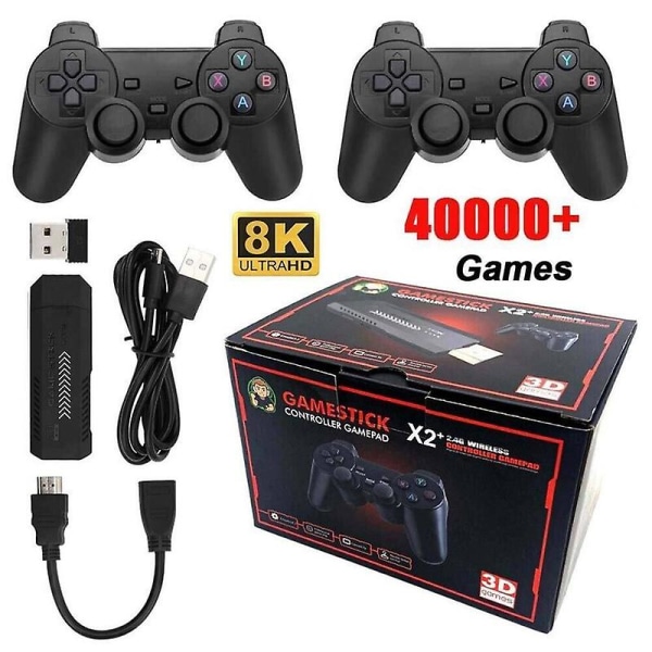 X2 Plus Game Stick Retro Console Dobbelt trådløs controller 128gb 40000+spil