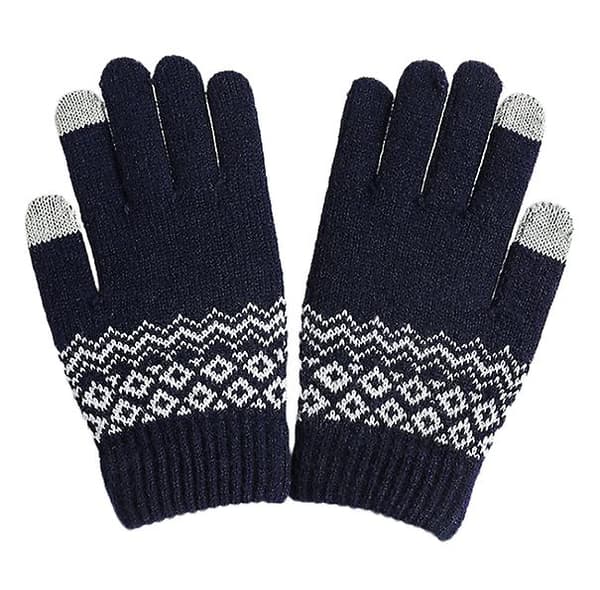 Vinter Varma Stickade Handskar Tjocka Pekskärm Handskar Vantar Utomhus Black