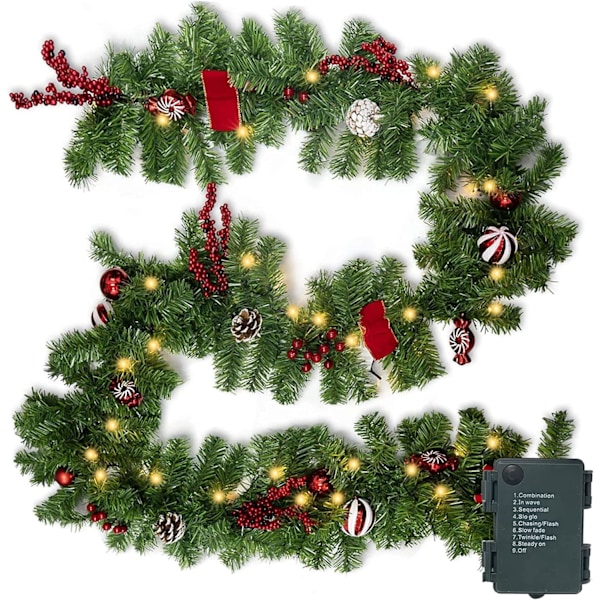2,7 m Juleguirlande med 50 LED-lys, Batteridrevet Juleguirlande