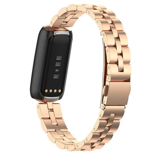 För Fitbit Luxe Special Edition watch med tre pärlor i rostfritt stål med platt spänne Rose Gold