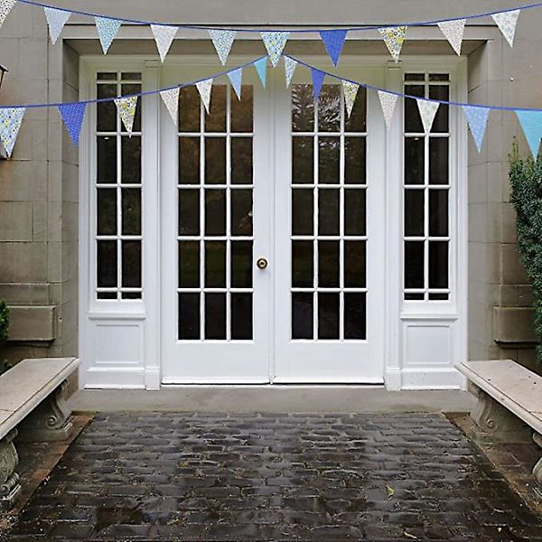 40ft Stof Bunting Banner Blå Blomster Vintage Bunting Flag Genanvendelige Bomuld Trekant Flag Guirlande Med 42 stk Vimpler Til Have Bryllup Baby Shower