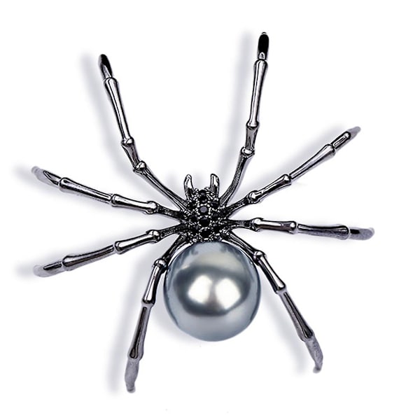 Viktoriansk Pärlemor Kropp och Micro Pave Spider Broscher Pins Silver Tone Dammodesmycken