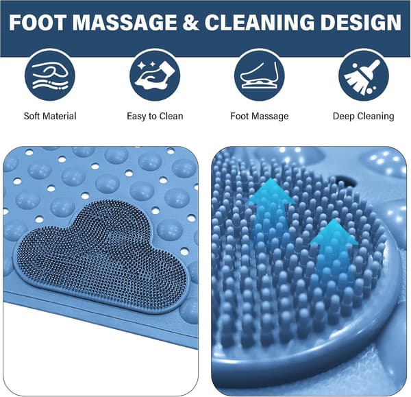 Halkfri badrumsmatta i silikon med massagefunktion, kraftfulla sugkoppar, dräneringshål (vit/50x80cm)