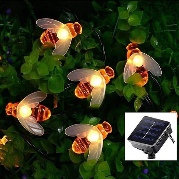 [50 Led] Solcelledrevne hagelys, Honey Bee Fairy String Lights, 7m/24ft 8 Mode hagebelysning
