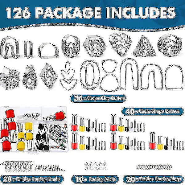 126 st Polymer Clay Cutters Set för örhängetillverkning med örhängskort och krokar