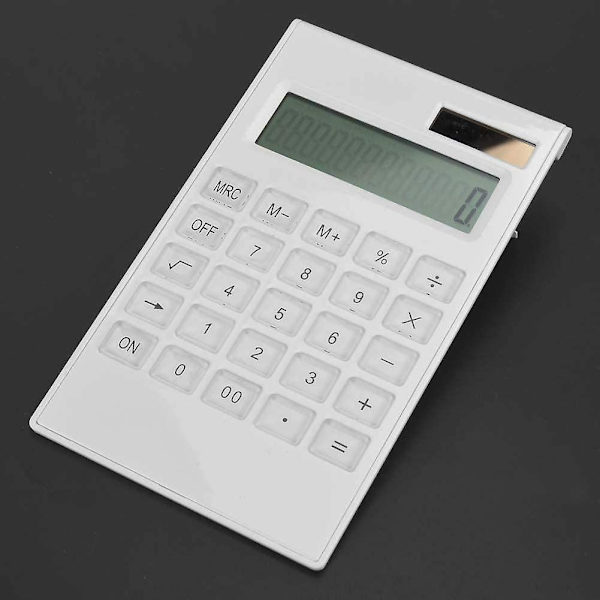 Lommeregner Slank Elegant Design 12-cifret Elektronisk Desktop Lommeregner Sol- og batteri Dobbeltdrevet hvid lommeregner til kontorstuderende