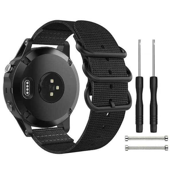 Til Garmin Fenix ​​3 / 5x Universal 26mm tre-rings nylon urrem Black