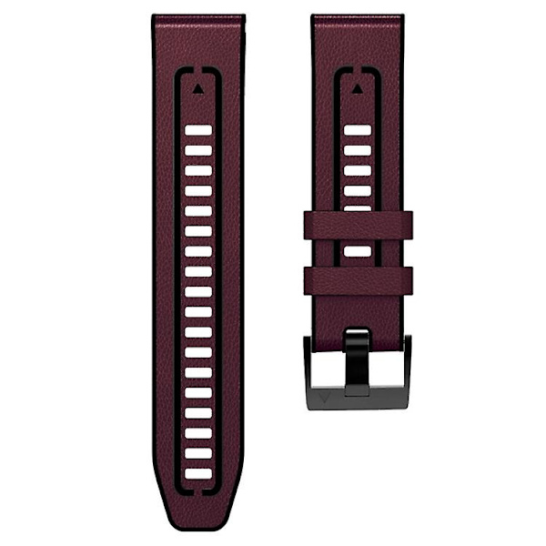 Til Garmin Fenix ​​7x Silikone + Læder Quick Release Urrem Wine Red