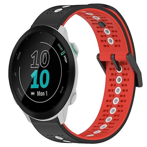 Til Garmin Forerunner 55 20mm Tricolor åndbart silikone urbånd Black-Red-White