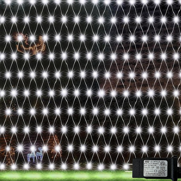 Kølige hvide netlys, 360 LED udendørs jule-netlys, 21x5 ft netmaskelys til buske, 8 tilstande vandtætte blinkende lyskæder hvide