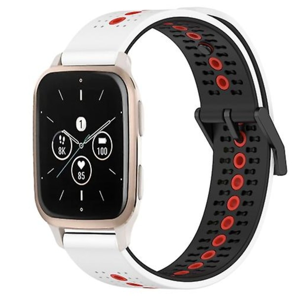 Til Garmin Forerunner Sq2 Music 20mm Tricolor åndbart silikone urbånd White-Black-Red