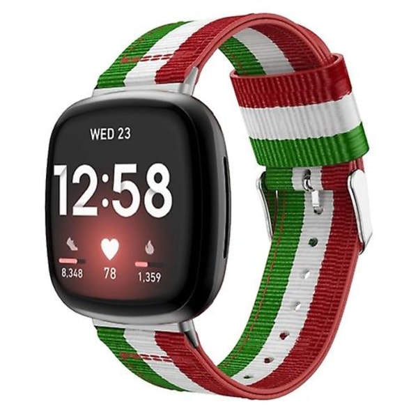 För Fitbit Versa 4 / Sense 2 Universal Stripe Nylon Watch Band Red White Green