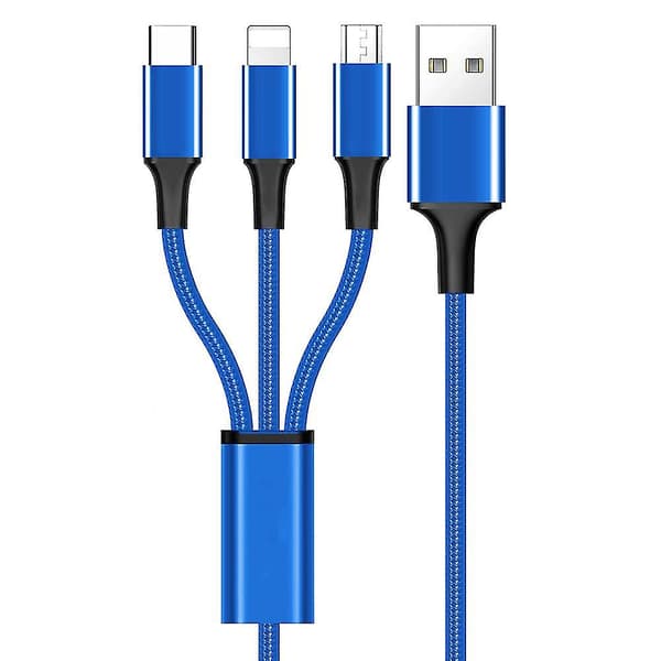 1,2 m multiladekabel 3a, 3-i-1 USB-ladekabel med telefon/type C
