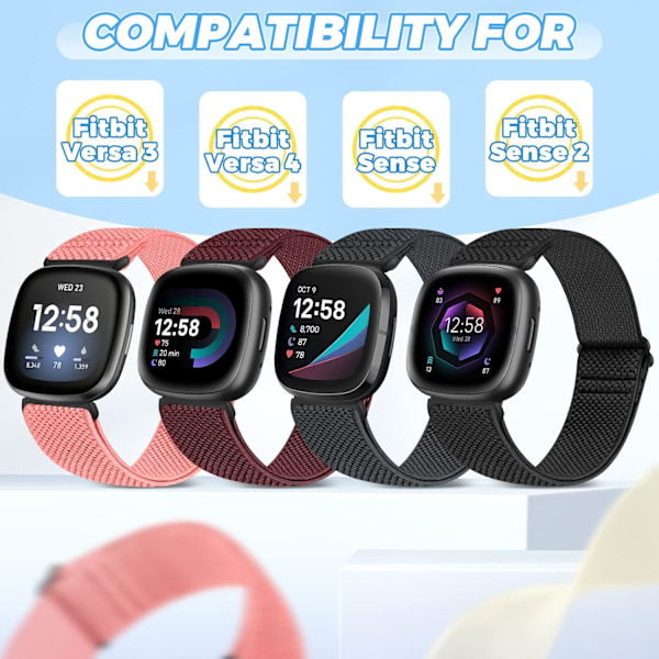 Elastiskt klockarmband för Fitbit Versa 4/Versa 3 - Justerbar nylon (2-pack)