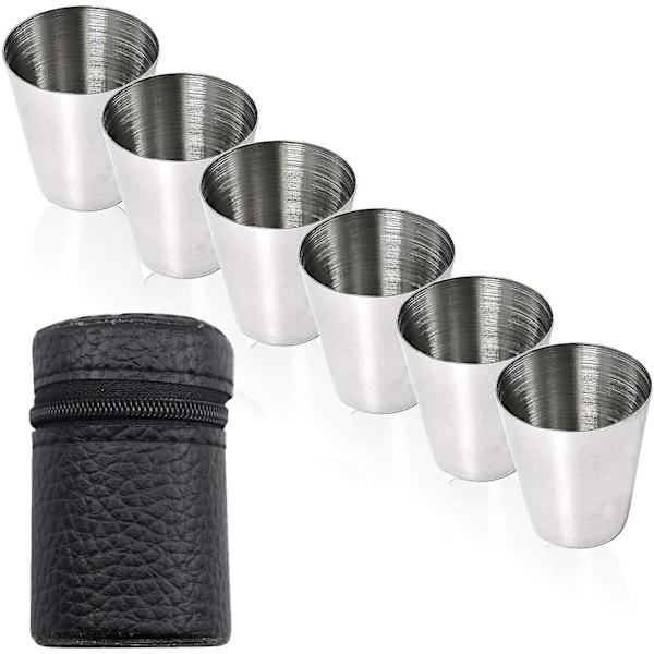 7 stk drikkekoppsett i rustfritt stål, bartendingkopp, shotglass bærbart vinglass