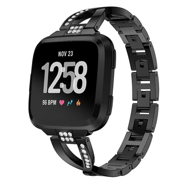X-formad watch i solid rostfritt stål med diamanter för Fitbit Versa Lite Black