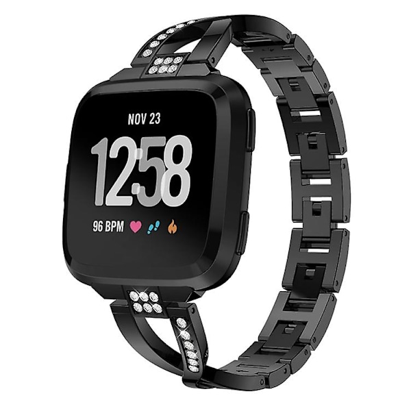 X-formet diamantbesatt solid klokkerem i rustfritt stål for Fitbit Versa Lite Black