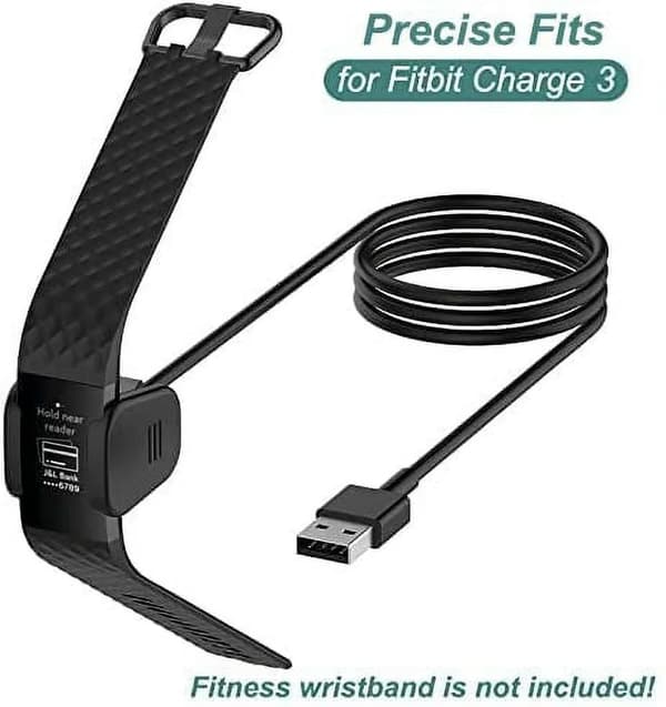 Lader for Fitbit Charge 3, erstatnings-USB-ladekabel, kompatibel med dokkingstasjon