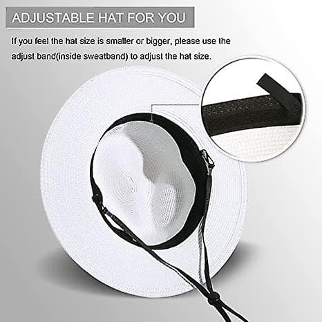 Kvinnor Bred Brätte Halm Panama Roll Up Hat Bälte Spänne Fedora Beach Sun Hat Upf50+ White