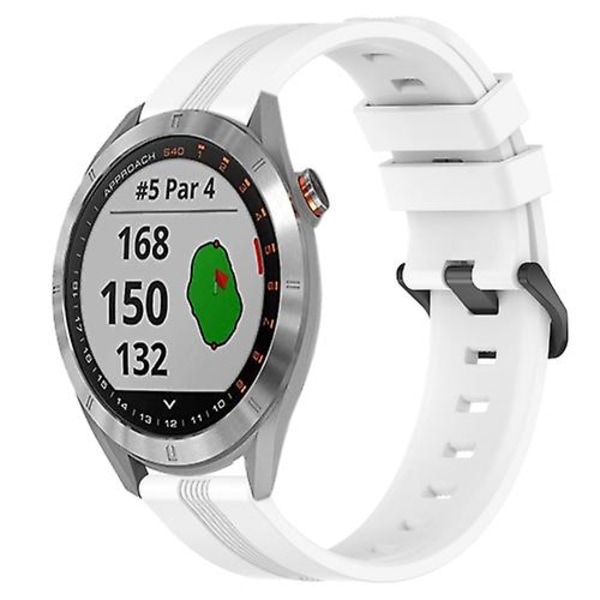 Til Garmin Approach S40 20 mm konkav stribet Slicone urrem White