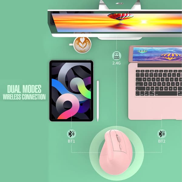 Trådlös Vertica-mus, 2,4G/Bluetooth Dual Mode Ergonomisk Vertica-mus (rosa)