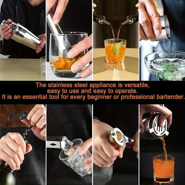 11-delt profesjonelt cocktailshakersett i rustfritt stål (750 ml)